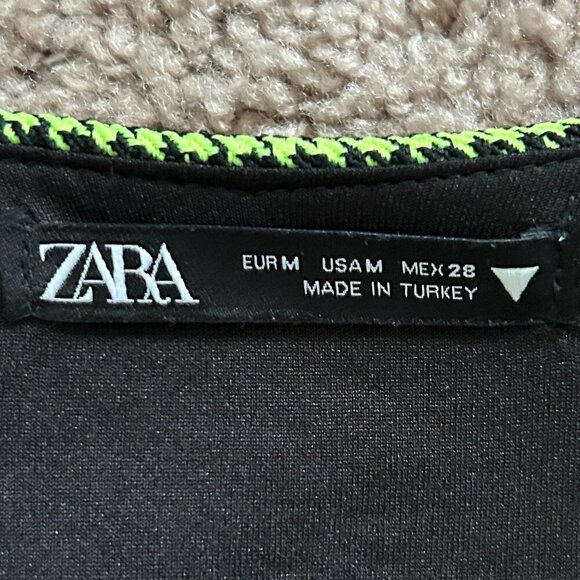 Zara Neon Green Black Houndstooth Corset Crop Top Size Medium - Picture 10 of 13